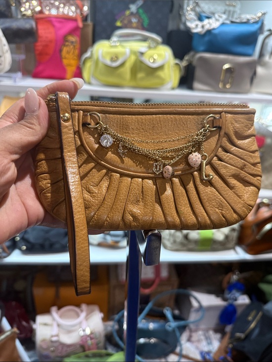 Juicy Couture Handbags - Juicy Couture Vintage Tan Leather Wristlet with Charm Chain